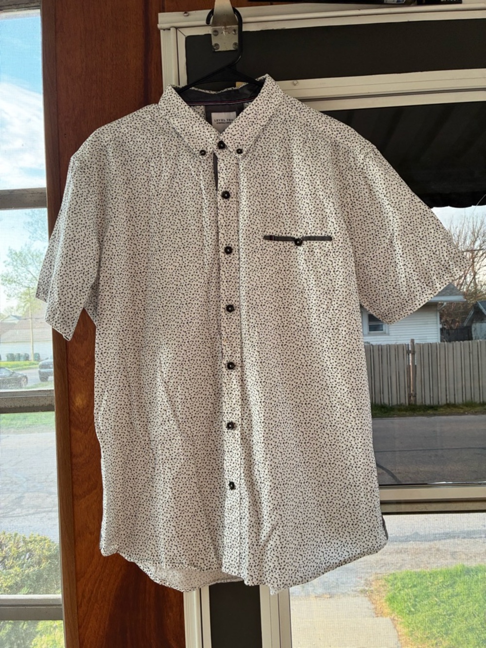 Men's Short-Sleeve White Micro Print Button-Down Shirt